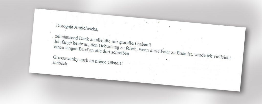 Mail Janoscha do Angieluszki, czyli Angeli Bajorek.